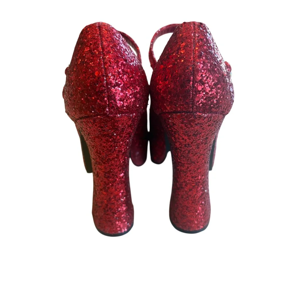 Pleaser Red Glitter Mary Jane Platform Heels Chunky Block Heel Ruby Sparkle Sz 7